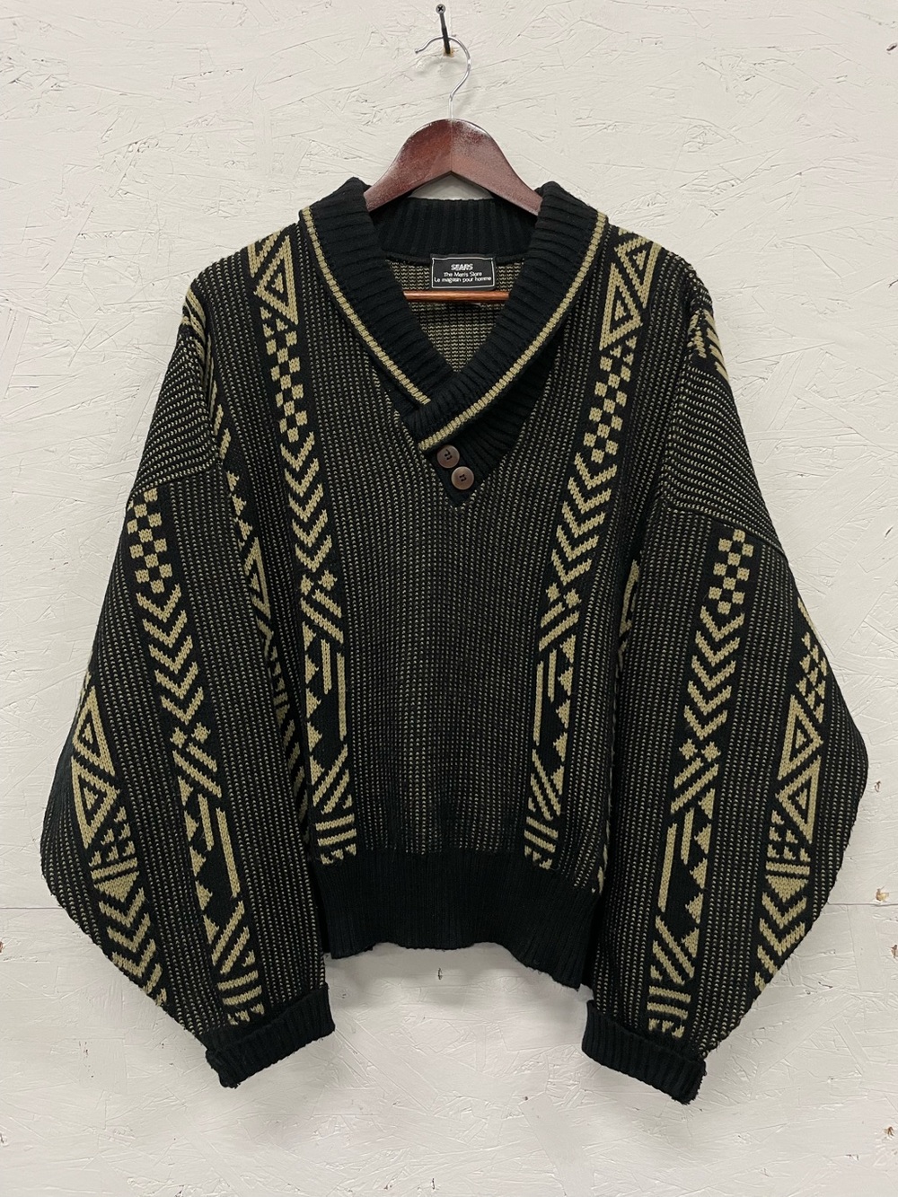 Vintage 1980s Sears “The Men’s Store” Knit Geometric Patterned Sweater, Size 46